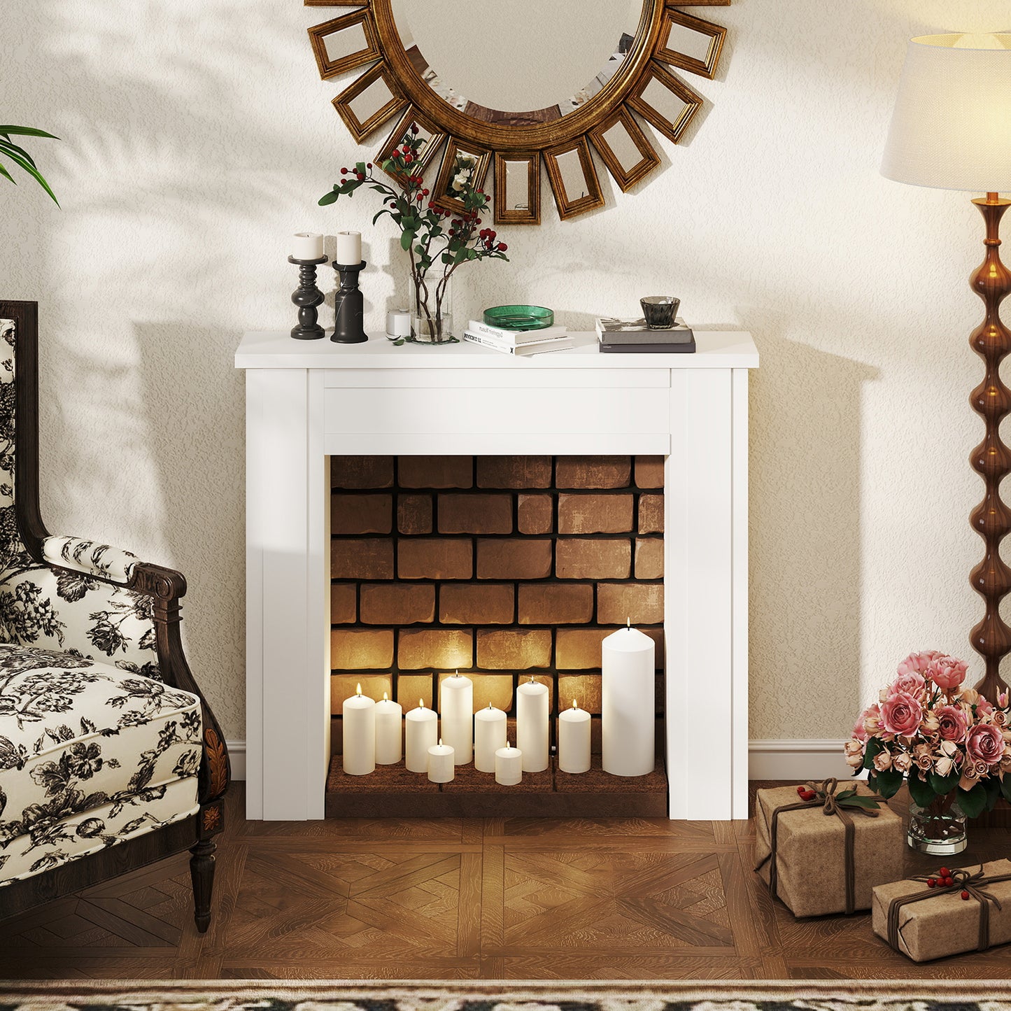 White Fireplace Mantel Surround with Leg for Electric Fireplaces 44.7" W
