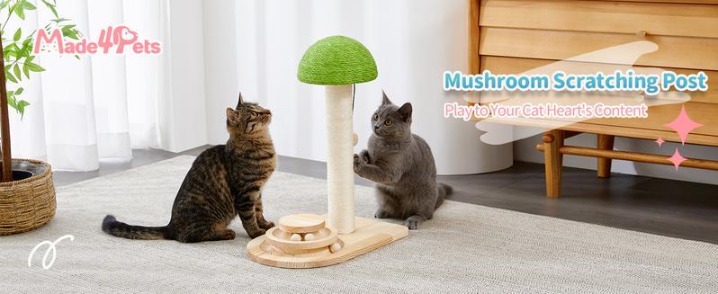 Cat Scratching Post with Sisal Rope and Interactive Track Ball - Wooden 20"