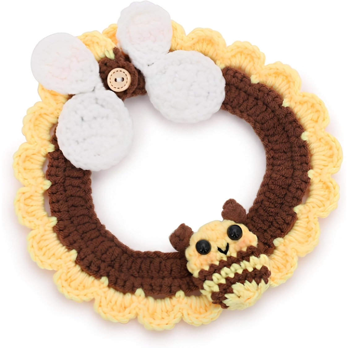 Adjustable Pet Bandana Scarf for Cats and Small Dogs - Bee Pattern, 10in, Brown