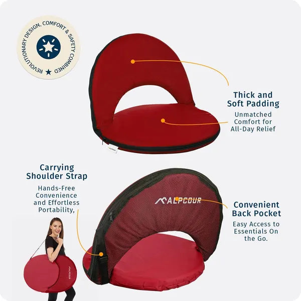 Reclining Stadium Seat - Waterproof & 6-Position Comfort