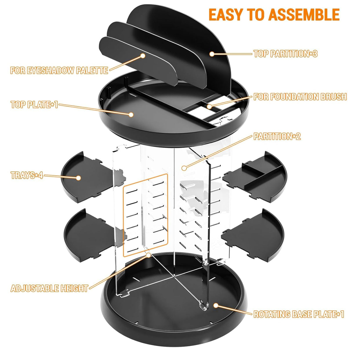 360 Rotating Makeup Organizer with Adjustable Shelves Clear Acrylic Vanity Storage