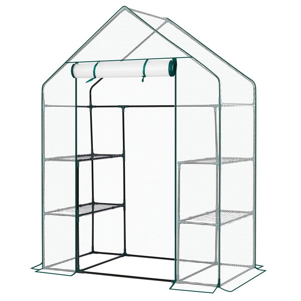 Mini Walk-In Greenhouse with PE Cover, 4-Shelf Indoor Outdoor Plant Garden for Patio Backyard, 56x29x77in, White