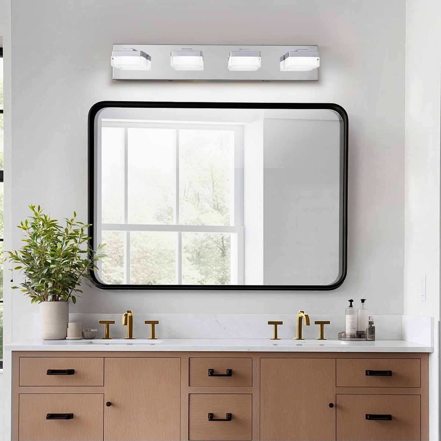Modern Chrome LED Vanity Light - 4-Light Wall Sconce
