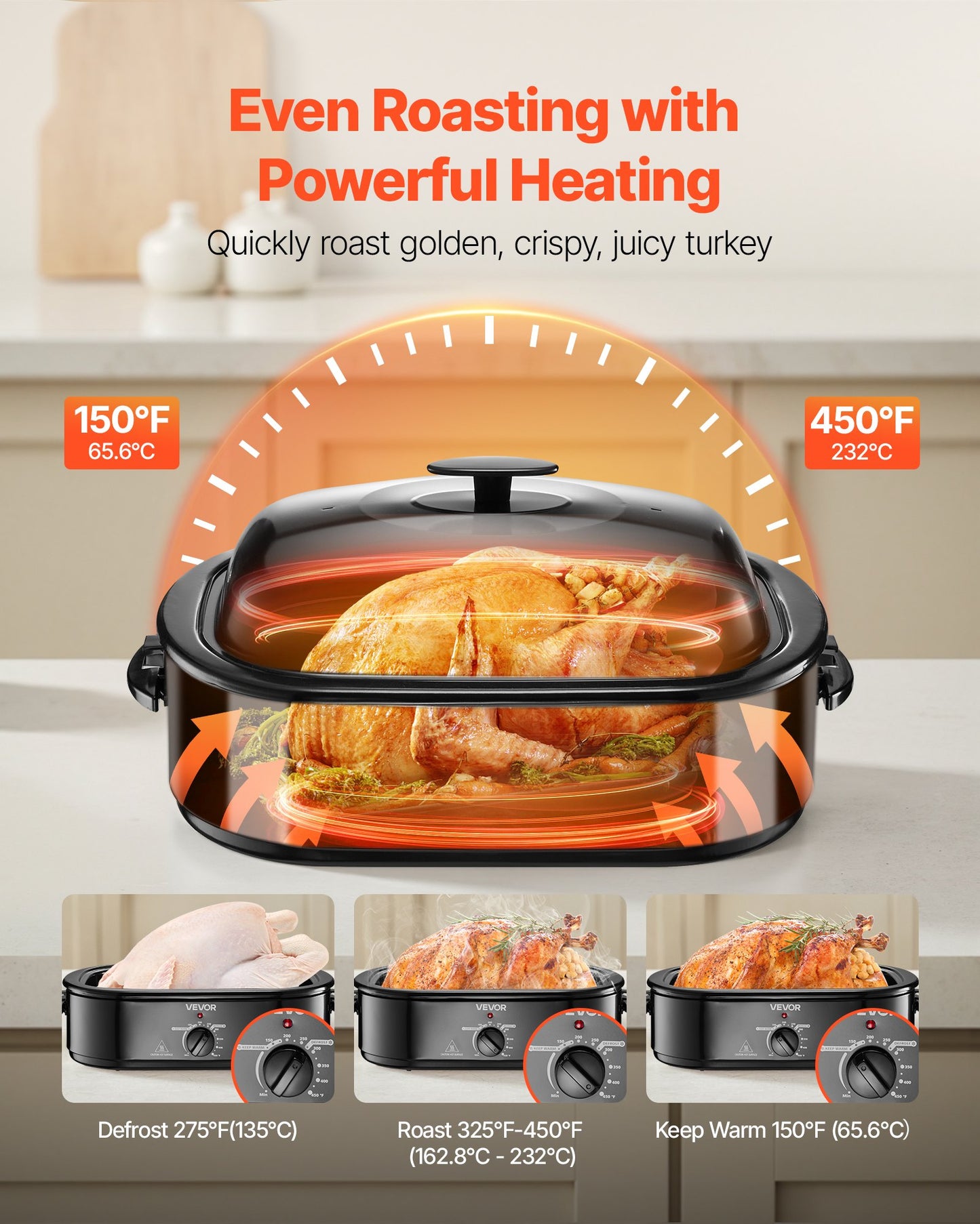18QT Electric Roaster Oven with Self-Basting Lid - Large Kitchen Appliance, Black