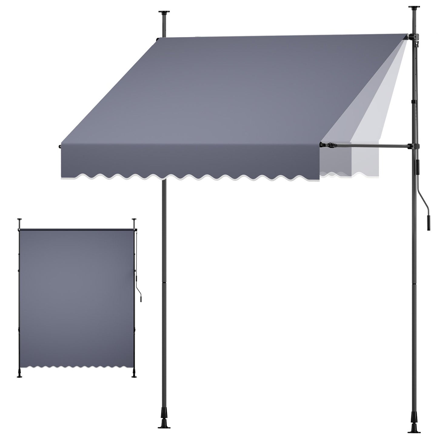 Manual Retractable Patio Awning 78" Sunshade Shelter with Crank Handle - Dark Gray