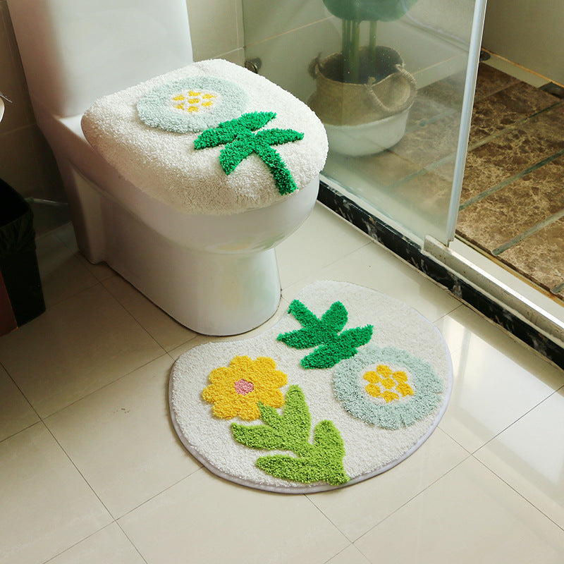 Absorbent Fiber Bathroom Mat Set for Toilet - Thickened Seat Cover & Cushions