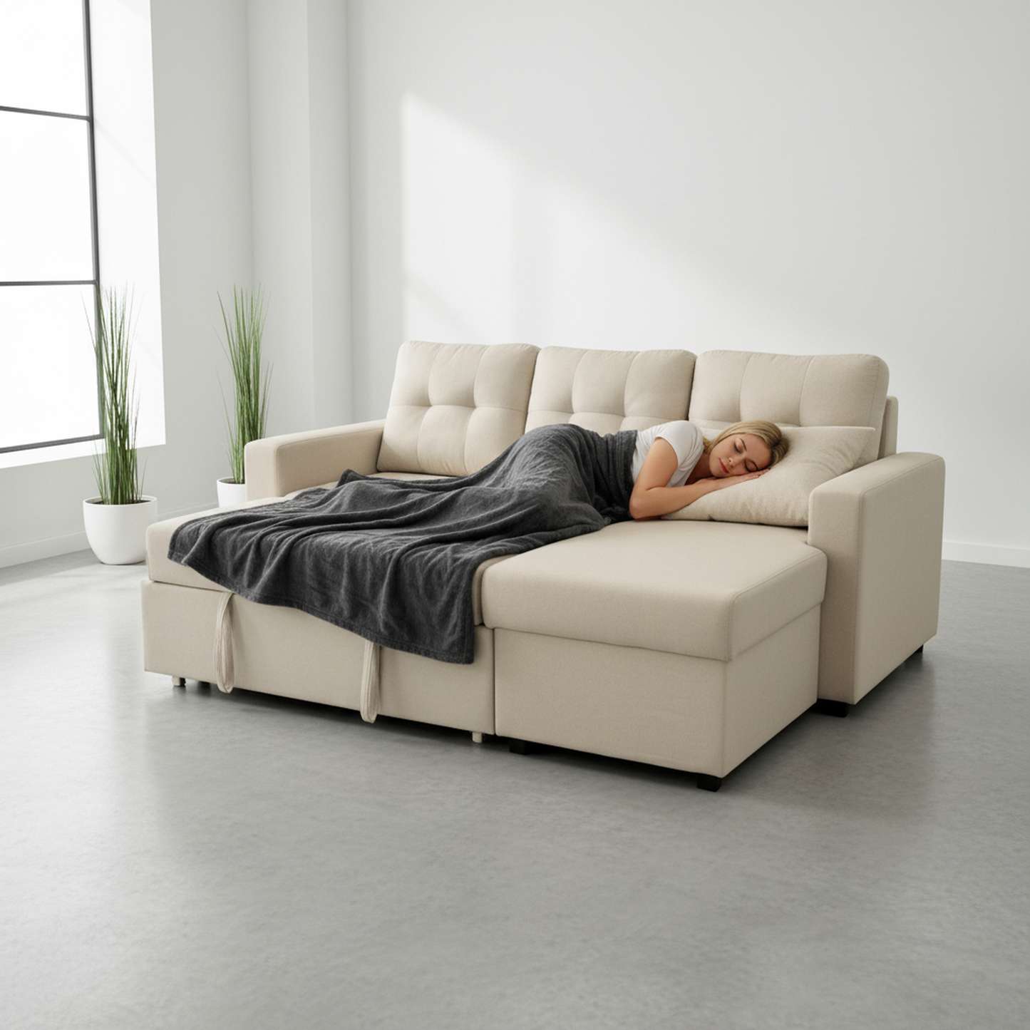 Convertible L-Shaped Sectional Sleeper Sofa Bed, Stylish Apartment