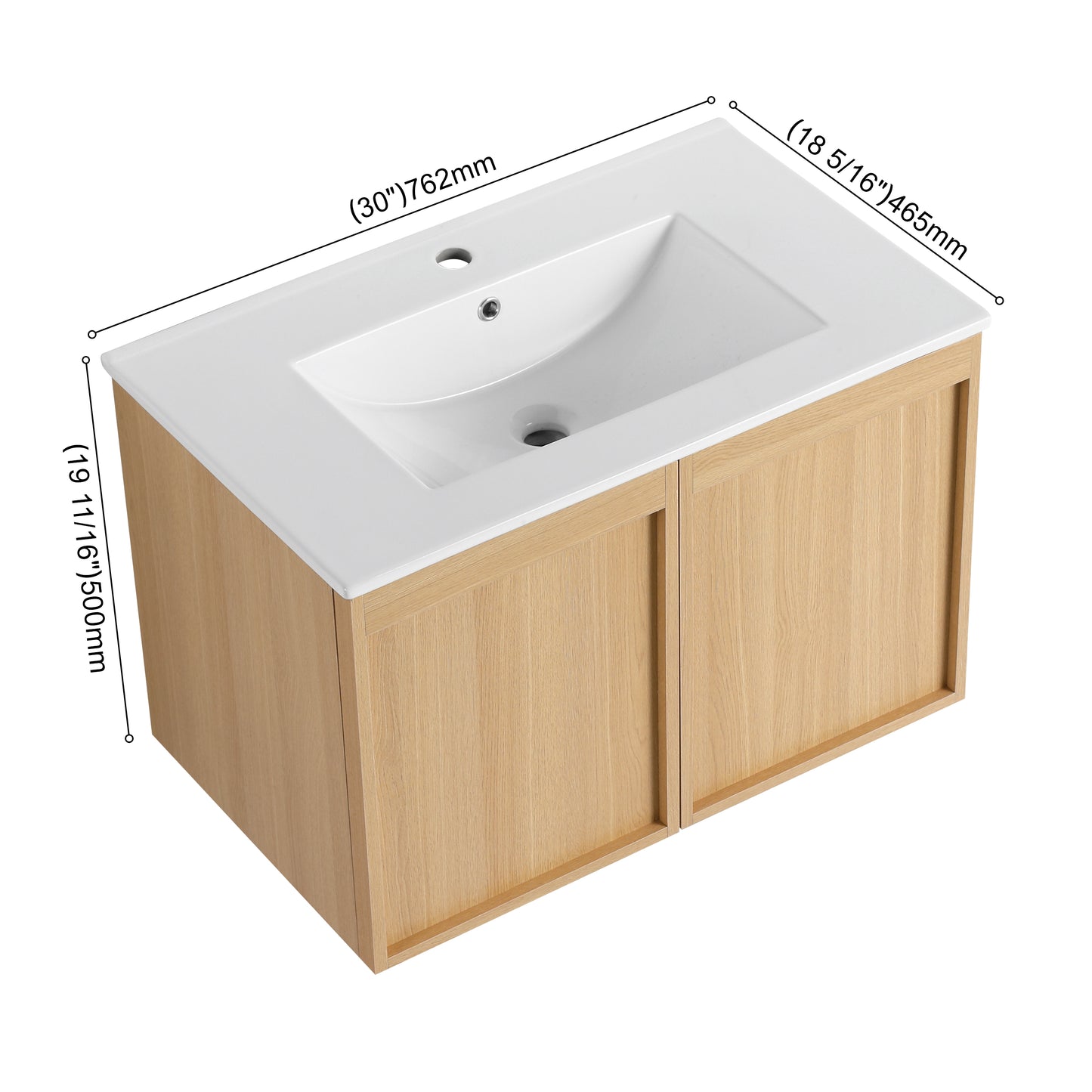 30" Wall-Mounted Bathroom Vanity with Sink - Light Oak
