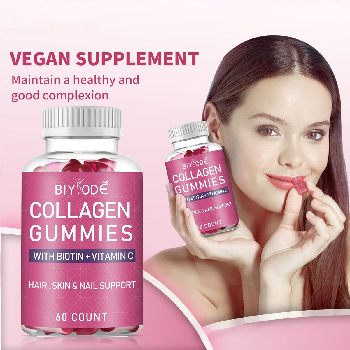 Biotin Collagen Whitening Gummy Bears - 60 Capsules