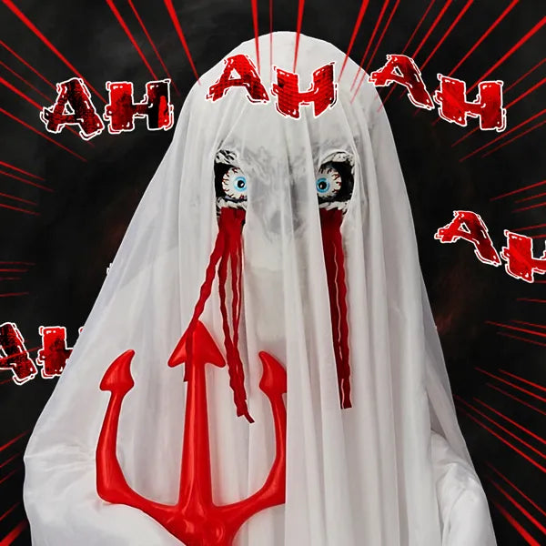 Life Size Animatronic Ghost Decoration with Trident - Sound Activated with Green Lights