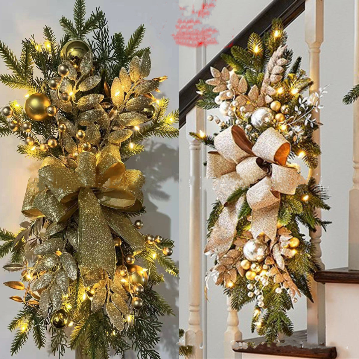 Decorative Stair Garland with Glow Options - Festive Home Garden Decor