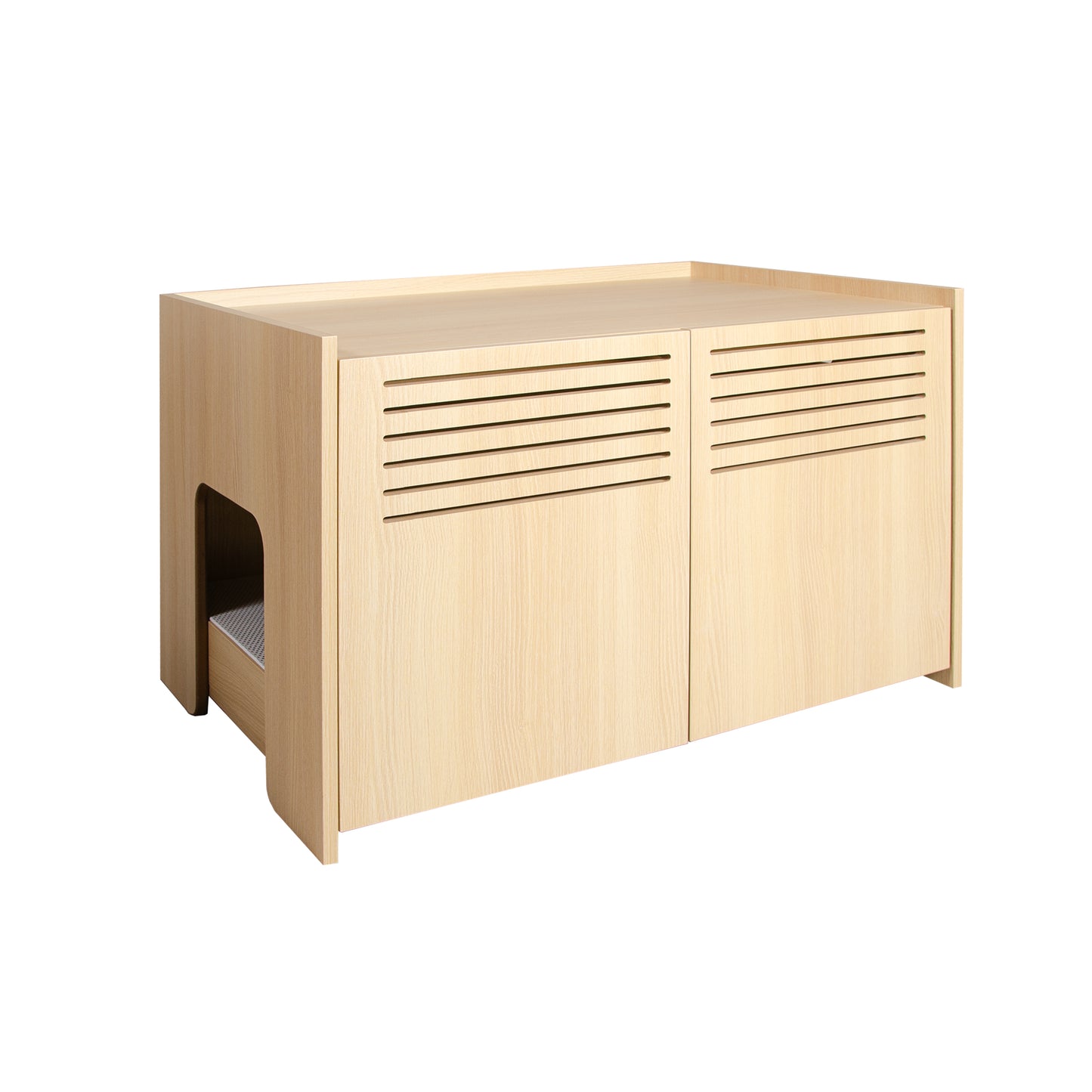 Wooden Cat House with Scratching Pad and Hidden Litter Box, Spacious Pet Furniture