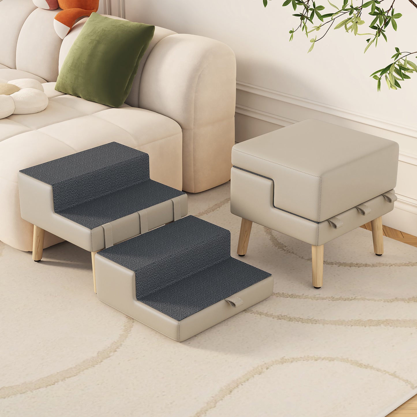Foldable 4-Step Dog & Pet Stairs Ramp for Sofa Bed - Support Up To 220lbs