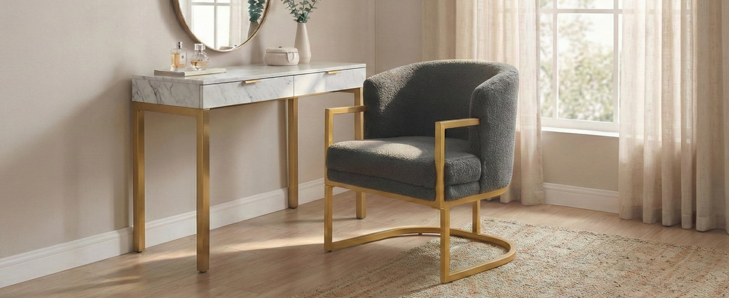Cozy Grey Accent Chair with Gold Metal Frame - Modern Armchair