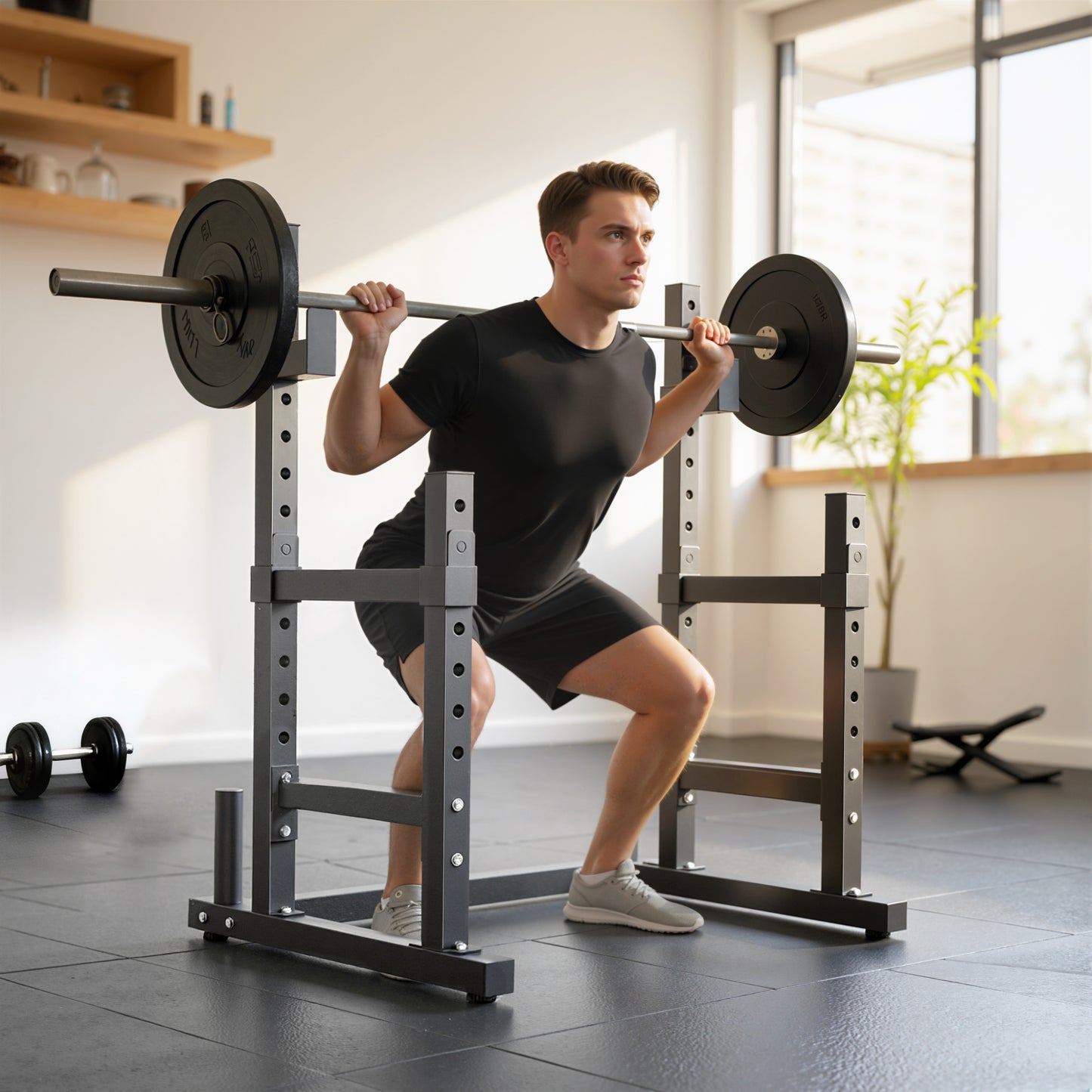 Adjustable Squat Rack - 660lbs Multi-Functional Bench Press