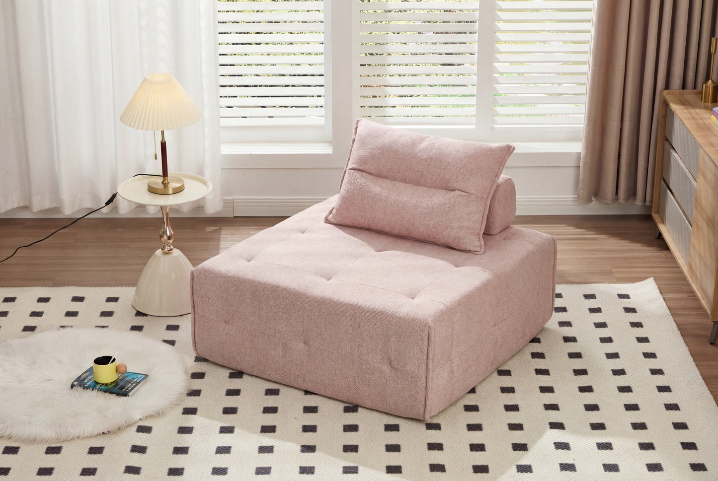 Modular Sectional Sofa with Adjustable Backrest - 39.37" Pink