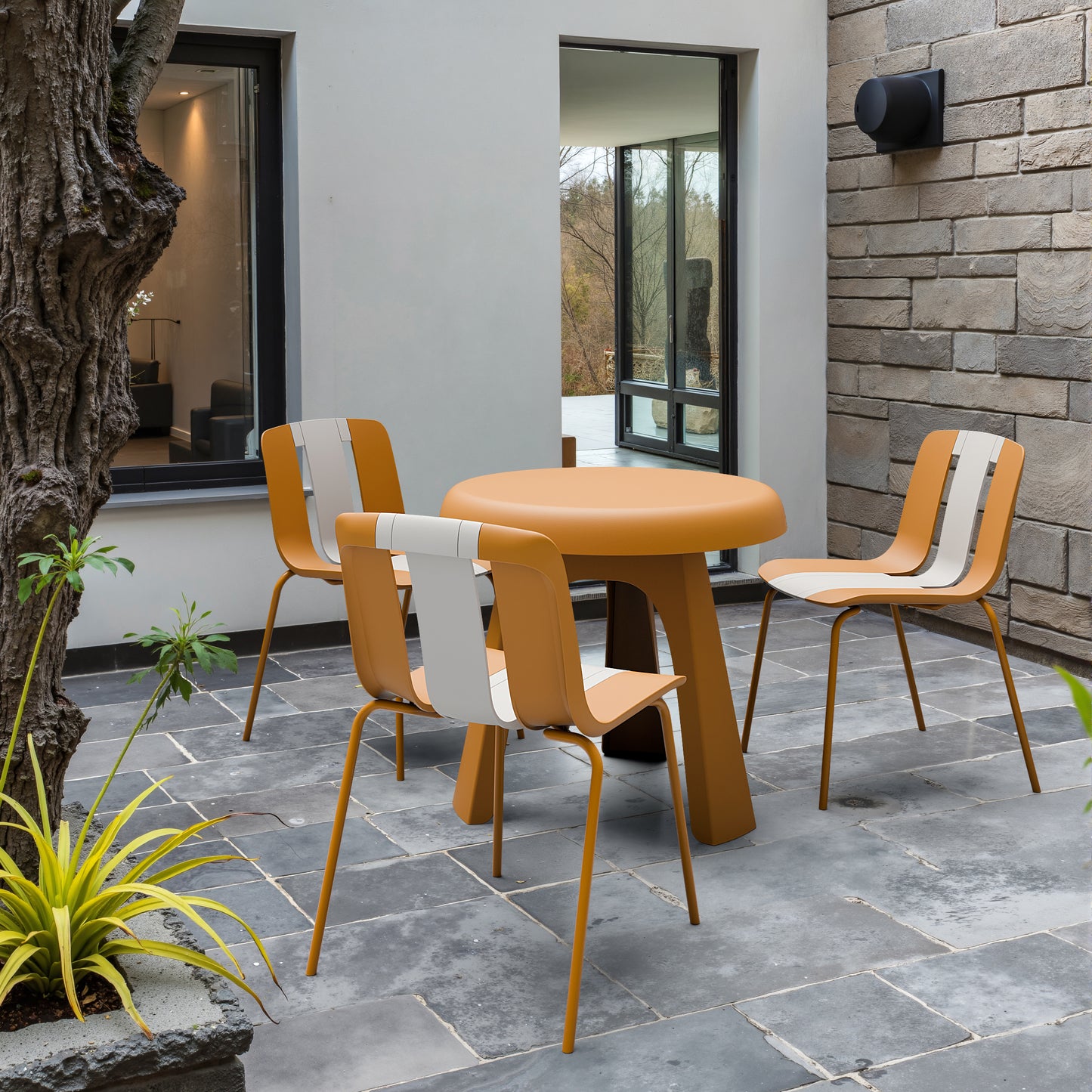 4-Pack Modern Striped Color Block Chairs - Indoor/Outdoor Seating