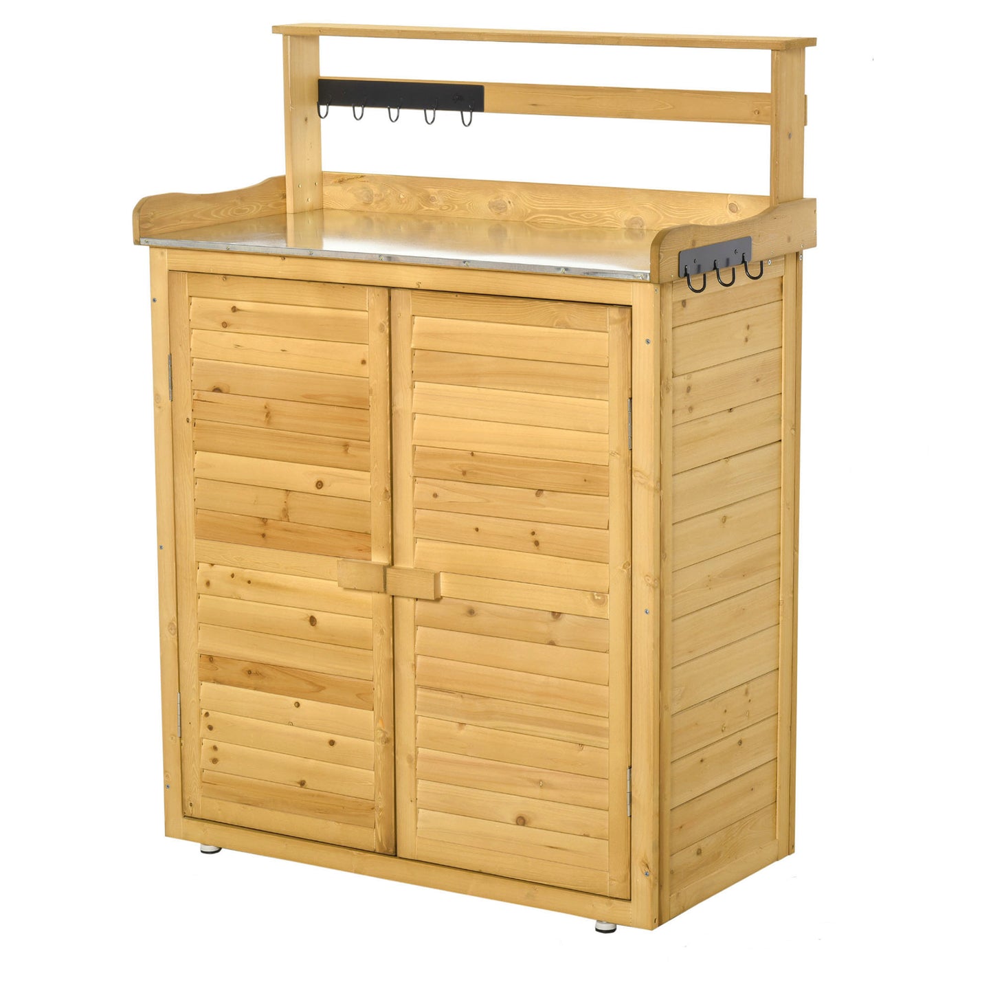 Outdoor Garden Tool Storage Shed with Potting Bench - Weatherproof Fir Wood, Yellow