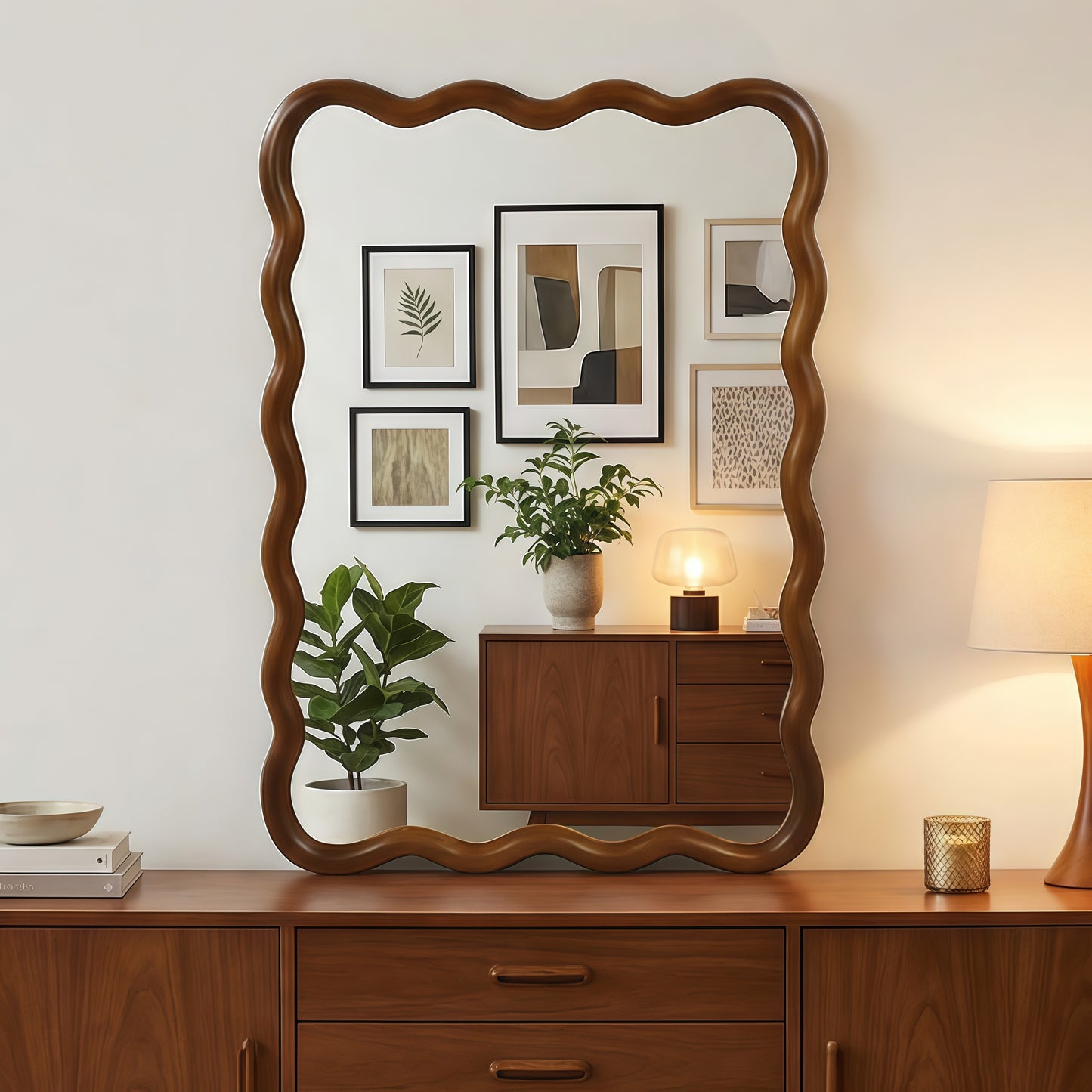 Wavy Rectangle Solid Wood Frame Decorative Mirror - 24x36