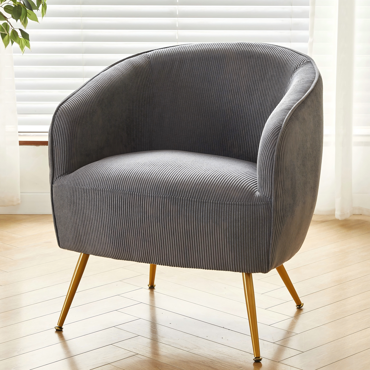 Corduroy Accent Chair With Gold Metal Legs, Modern Upholstered