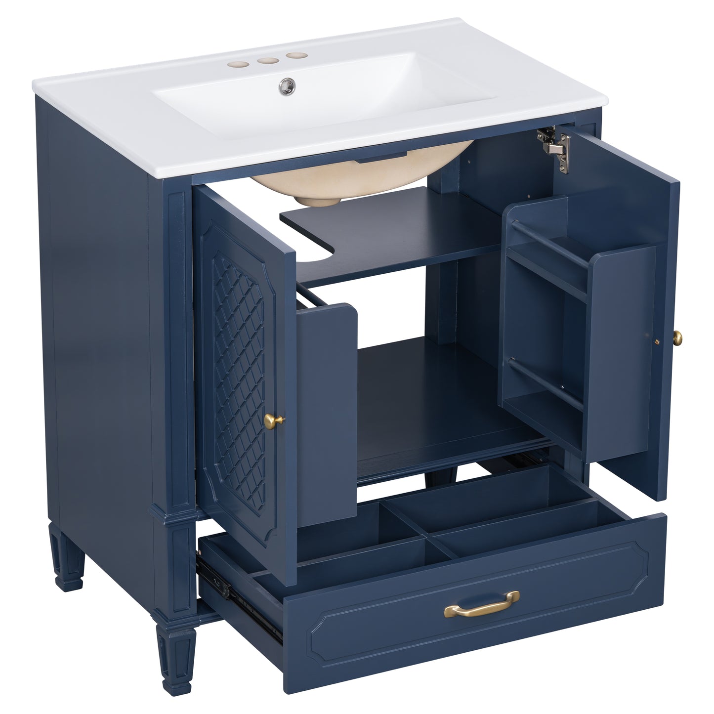 30" Vintage Bathroom Vanity with Sink - Blue, Multi-functional Storage