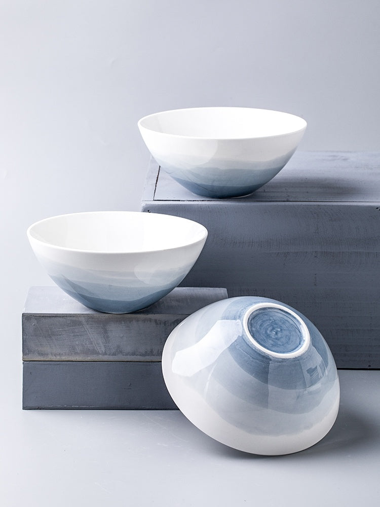 Solid Color Ceramic Noodle Bowl Set - Personalized Kitchen Dinnerware