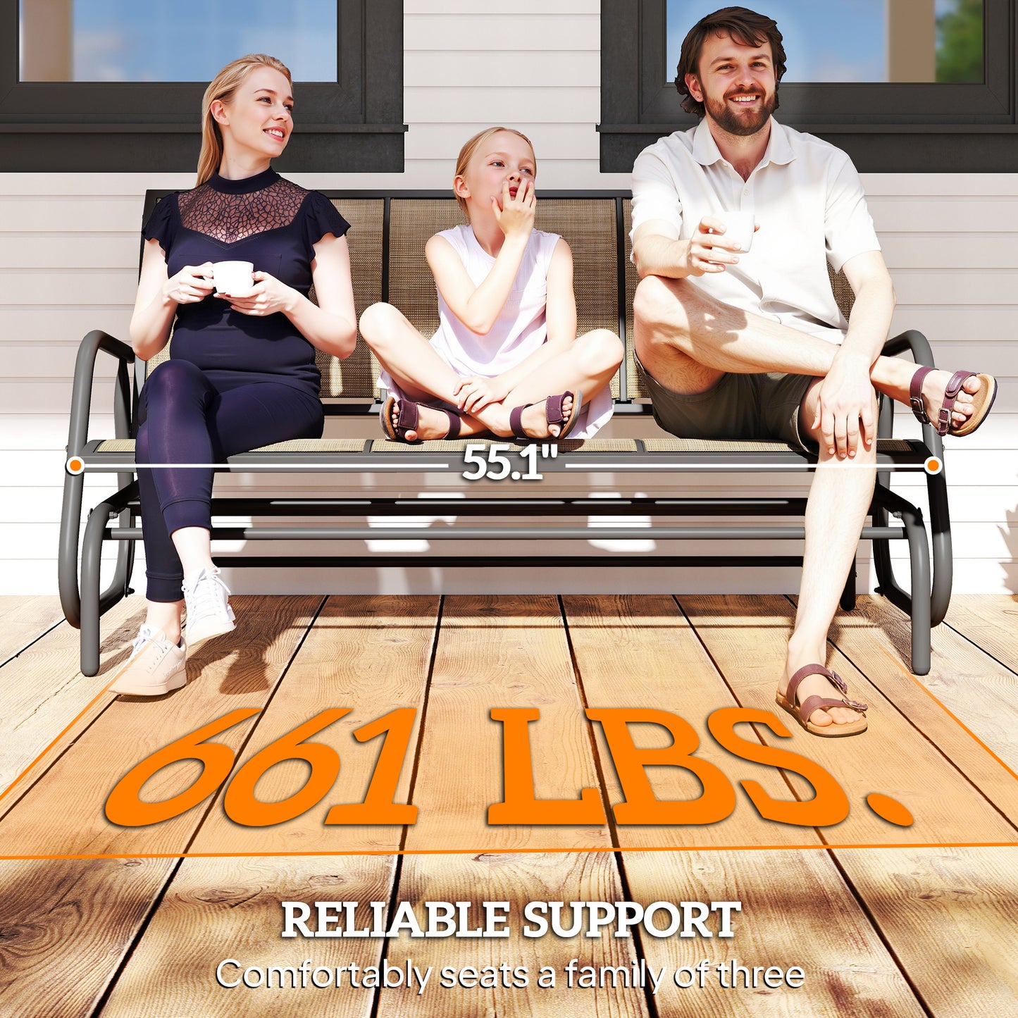 3-Person Outdoor Glider Bench - Breathable Mesh, Metal Frame