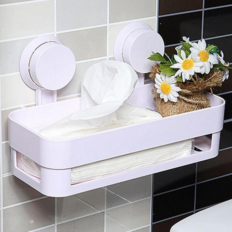 Wall-Mounted Suction Cup Bathroom Shelf Corner Storage Rack - Reusable, Waterproof