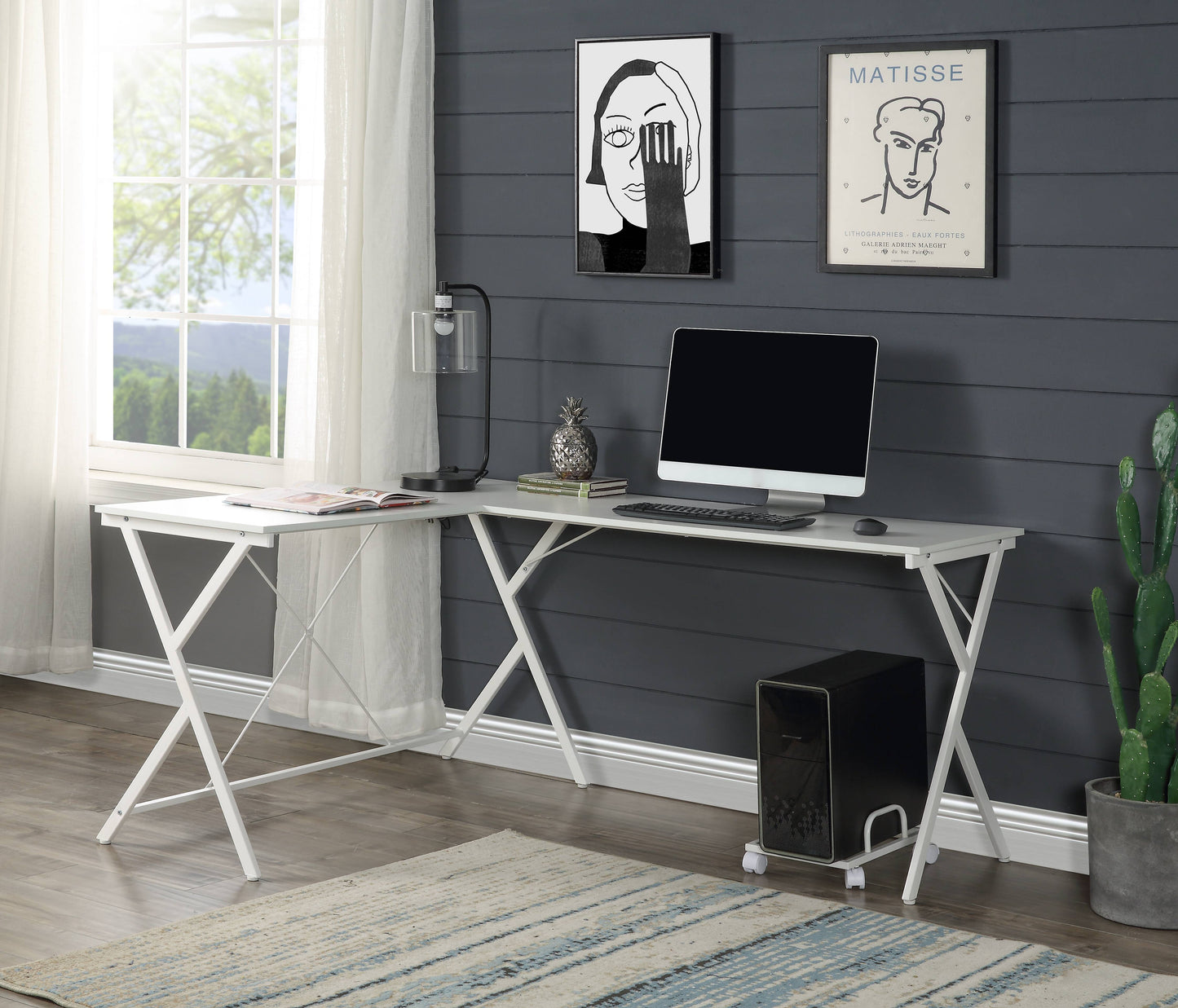 White Finish Computer Desk - Space-Saving L-Shape Design
