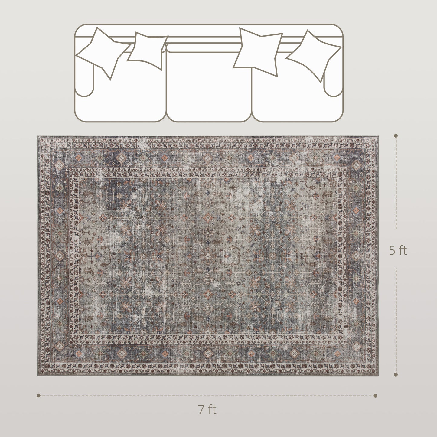 Machine Washable Non-Slip Area Rug 5x7 - Dark Mixed-Brown