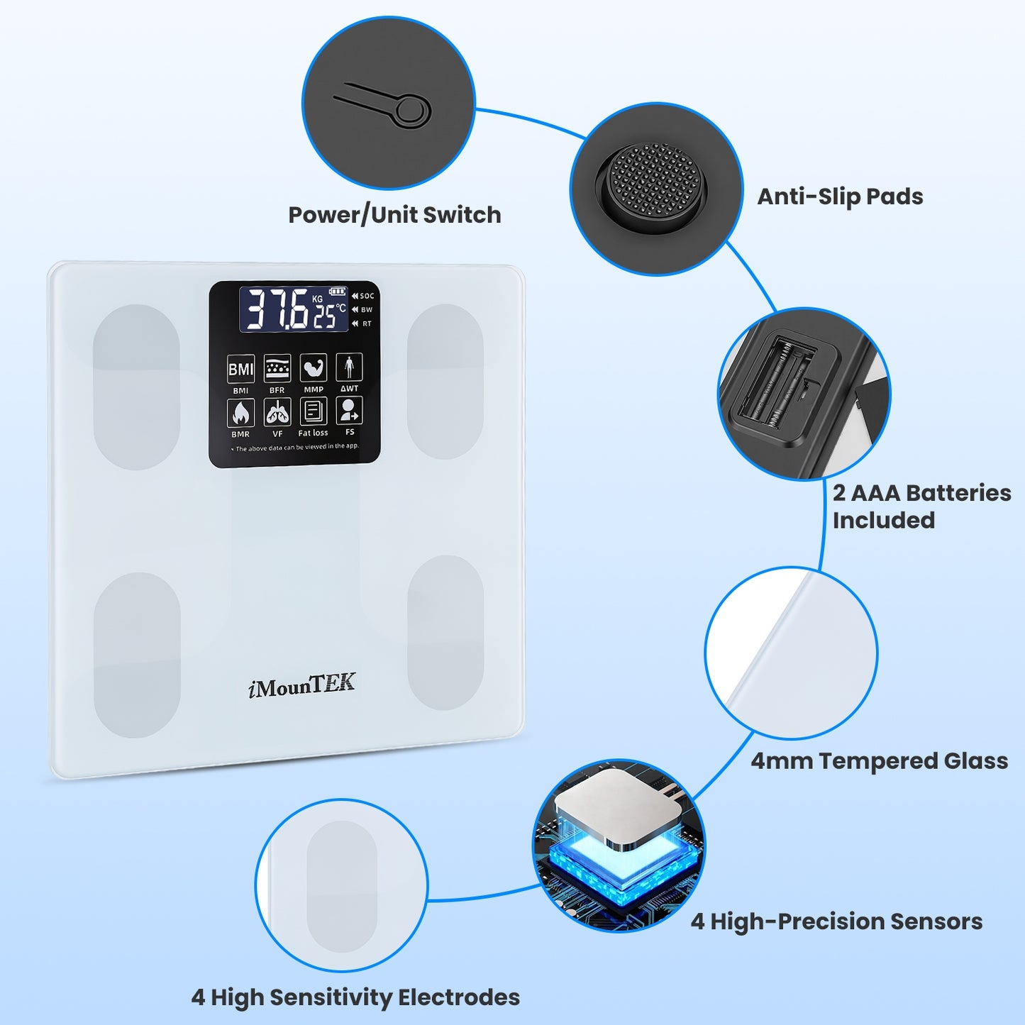 Digital Body Weight Scale with BMI & Body Composition App Connectivity White