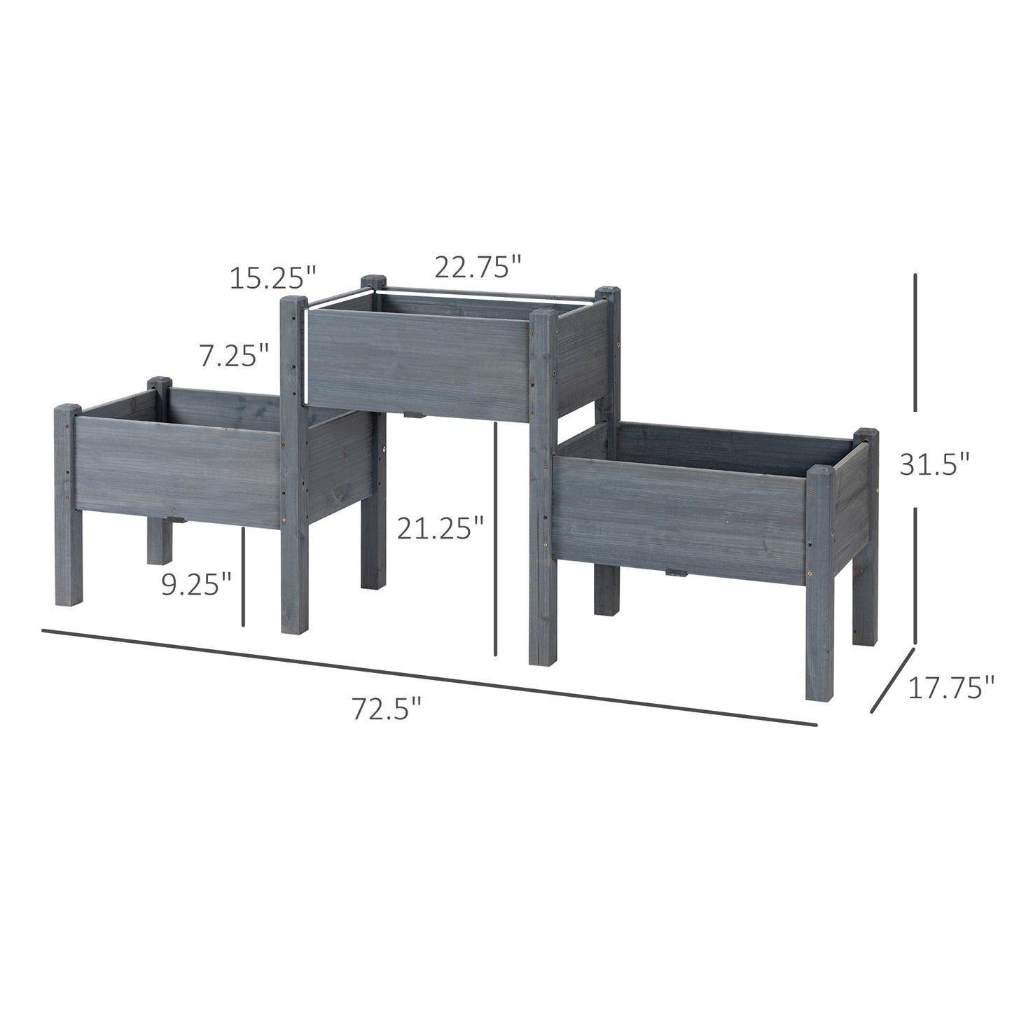 3-Tier Raised Garden Bed Planter Box for Vegetables Herbs Flowers - Freestanding