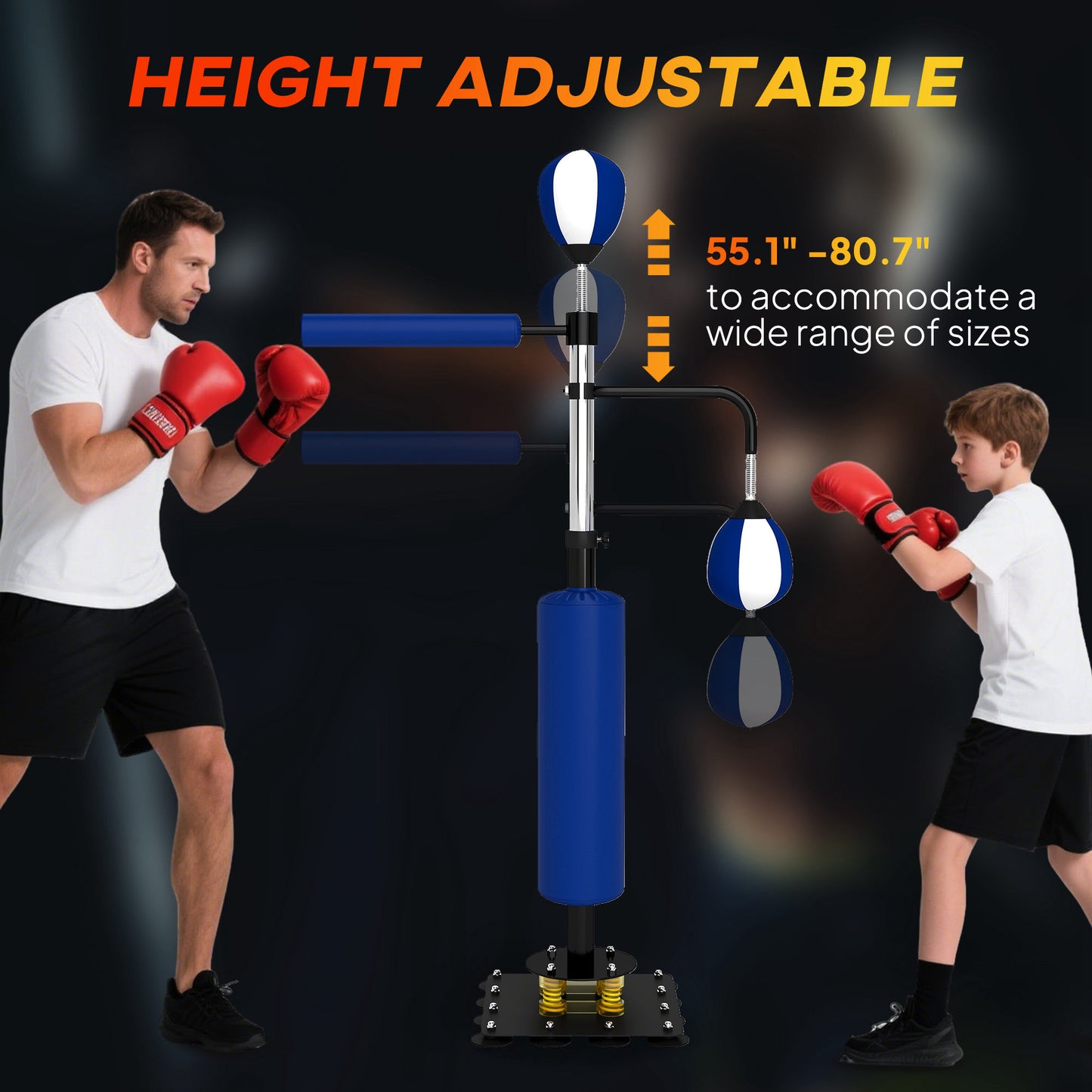 Speed Punching Bag Stand with Reflex Bag - Blue, Adjustable 4.6' to 6.7'