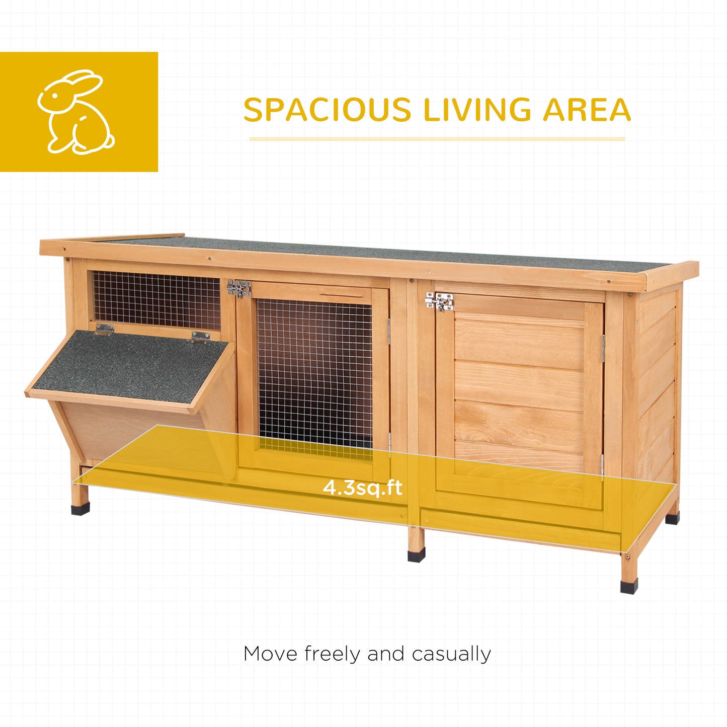 Large Rabbit Hutch with 2 Outdoor Areas and Main House - Yellow