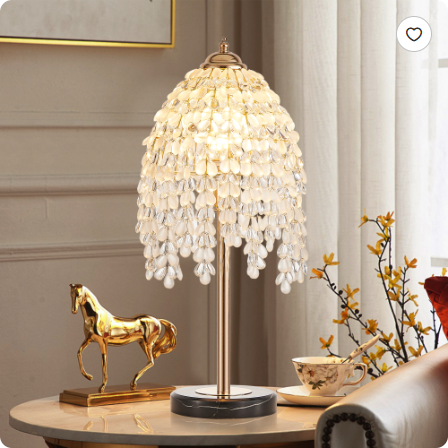 19 Inch Crystal Waterfall Table Lamp with Teardrop Bead Shades - Vintage Gold Finish