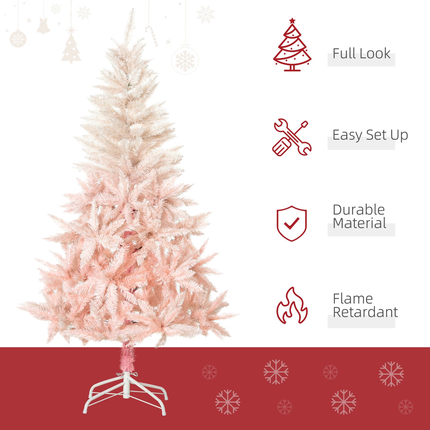 7ft Pink Pencil Christmas Tree with Metal Stand - Holiday Decor