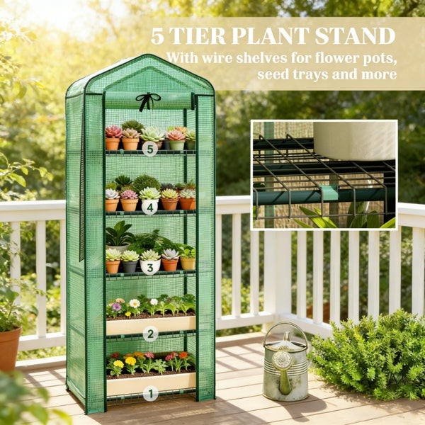 Mini Greenhouse with Double-Layer Roof - 5-Tier Plant Shelf