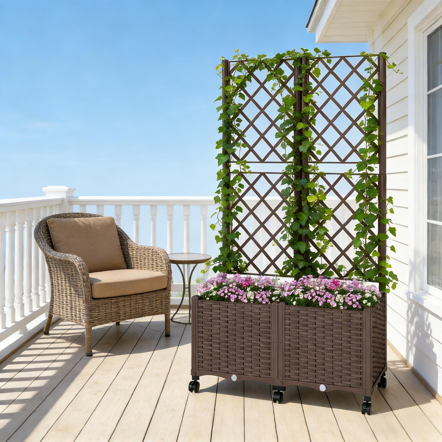 Mobile Raised Garden Planter Box with Trellis - Brown