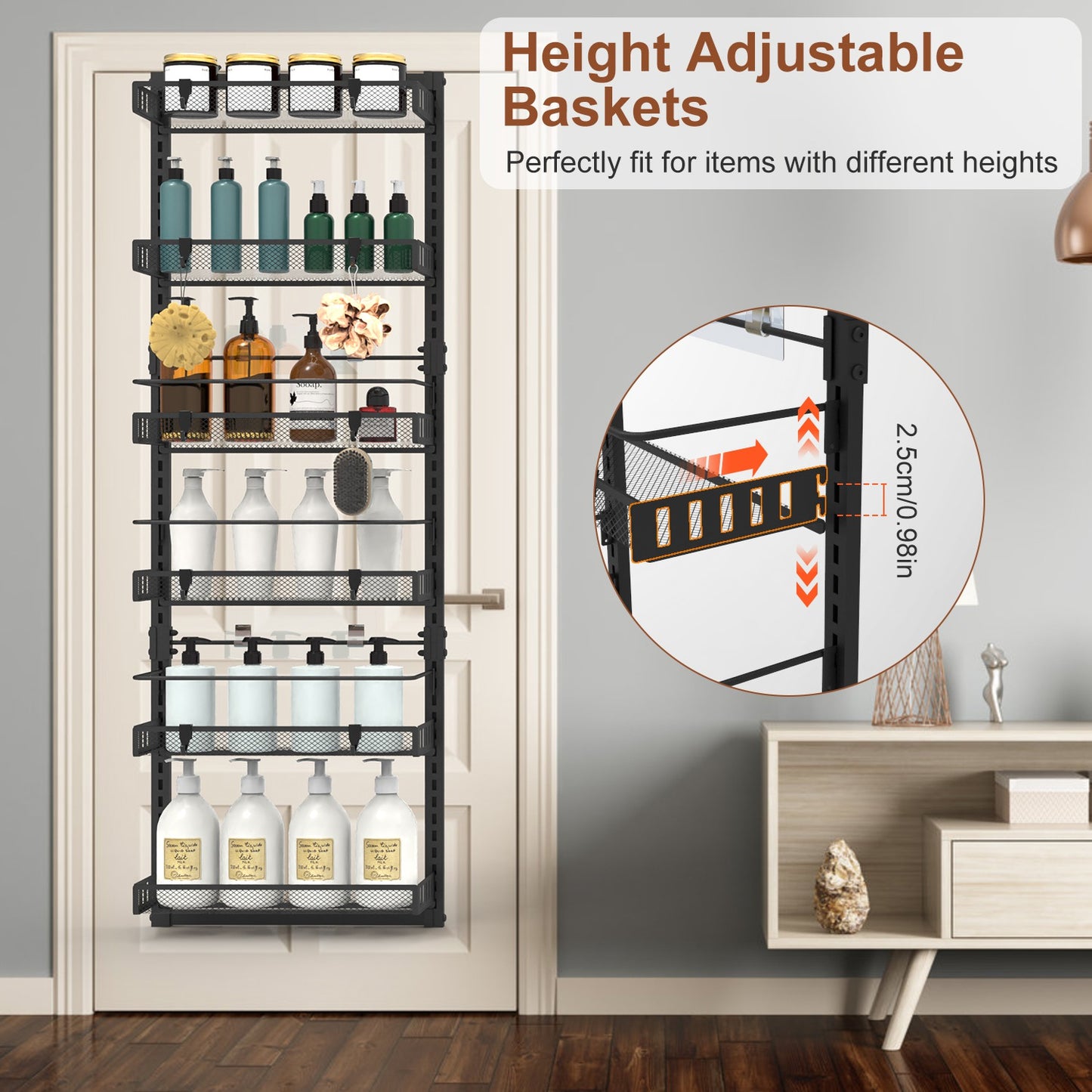 Black-White Options -- 1Pc Over The Door Pantry Organizer 6-Tier