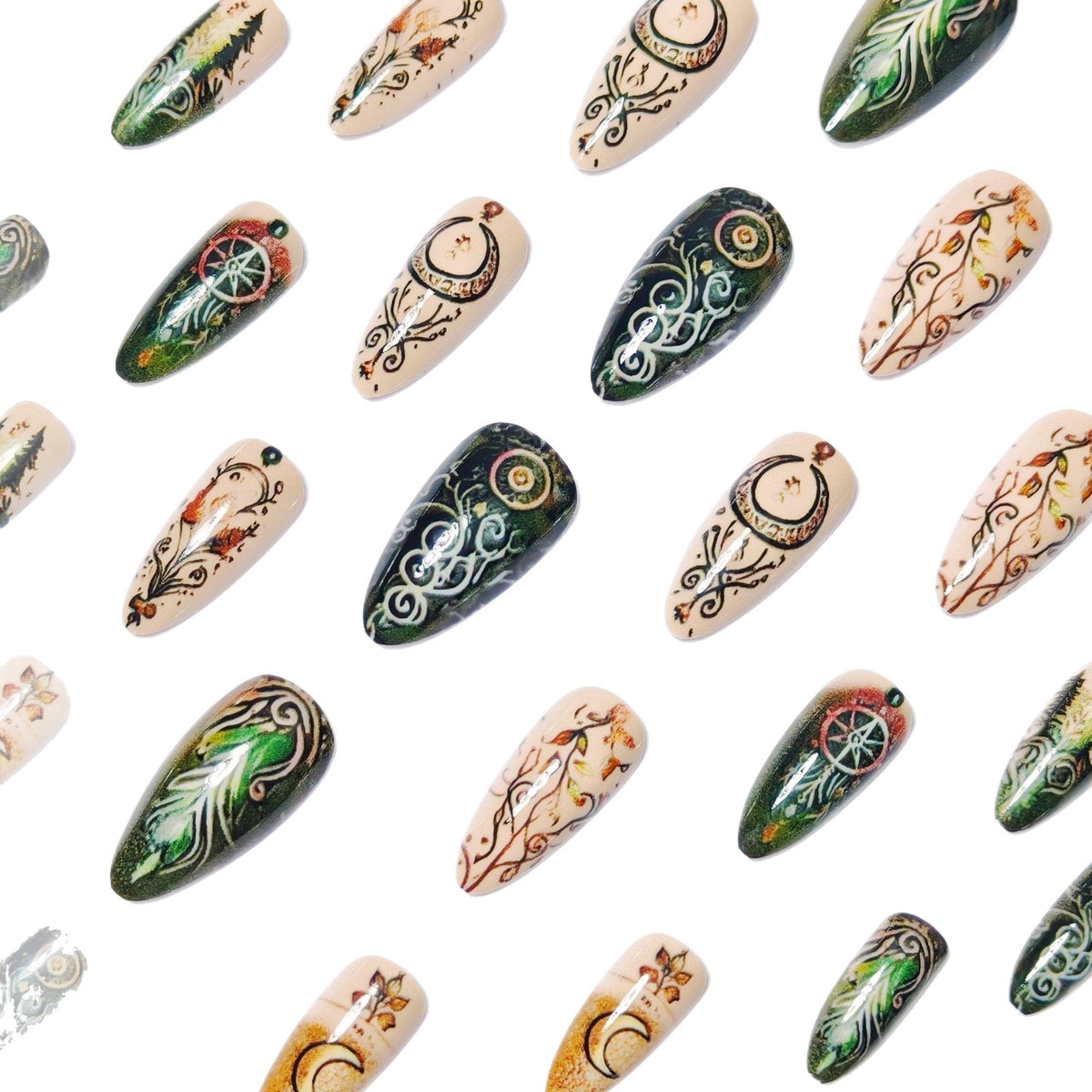 Olive Green Nail Tips Set - Semi-Circular French Style for Manicure