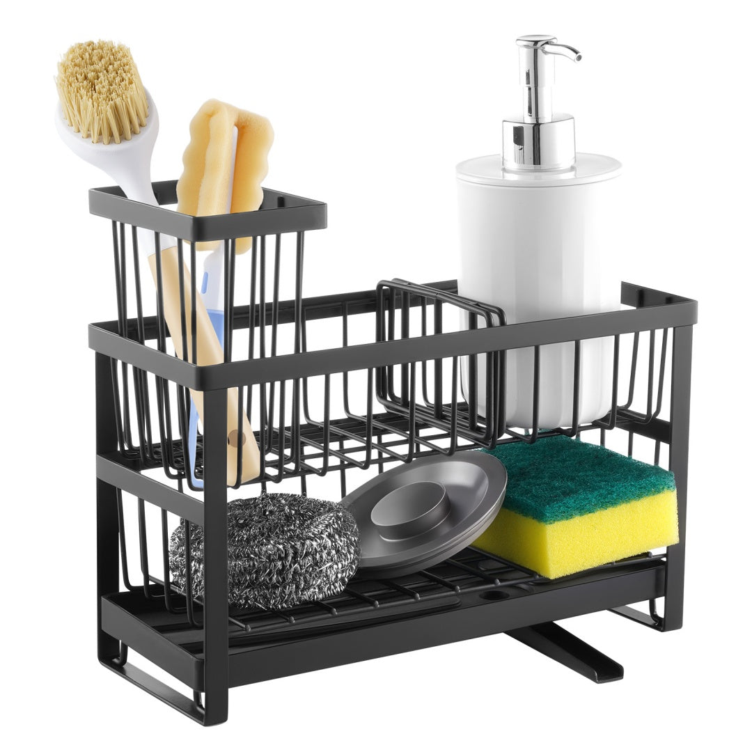 Kitchen Sink Caddy Organizer - Double-Layer Sponge Holder, Black