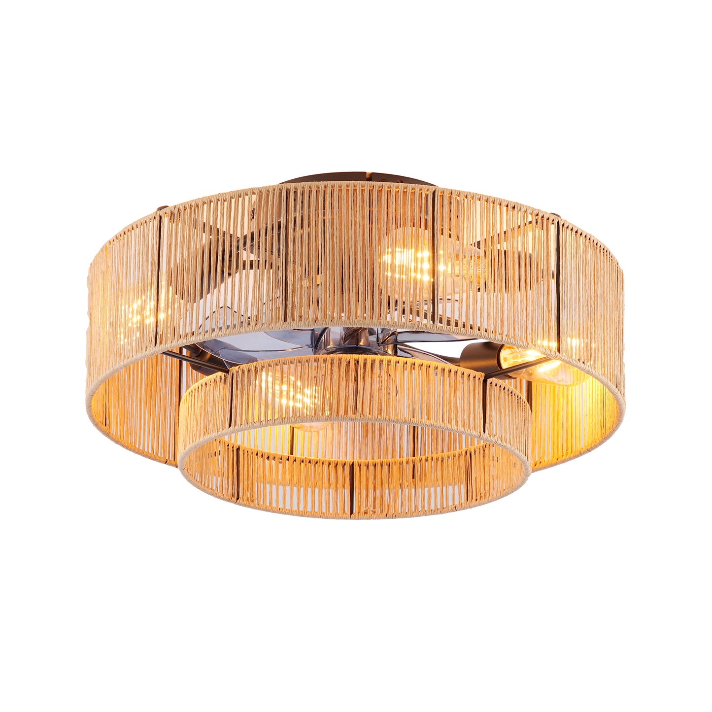 20" Double Tier Rope Caged Ceiling Fan with Remote Control - Matte Black