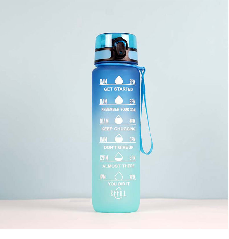 Large Capacity Sports Water Bottle - Gradient Cup with Lanyard 1000ml