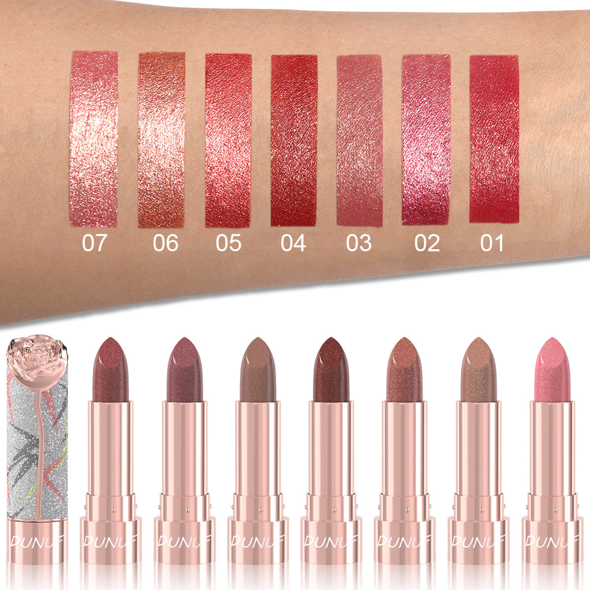 Pearlescent Metallic Lipstick with Gold Shimmer - 6 Colors, Starry Sky Series