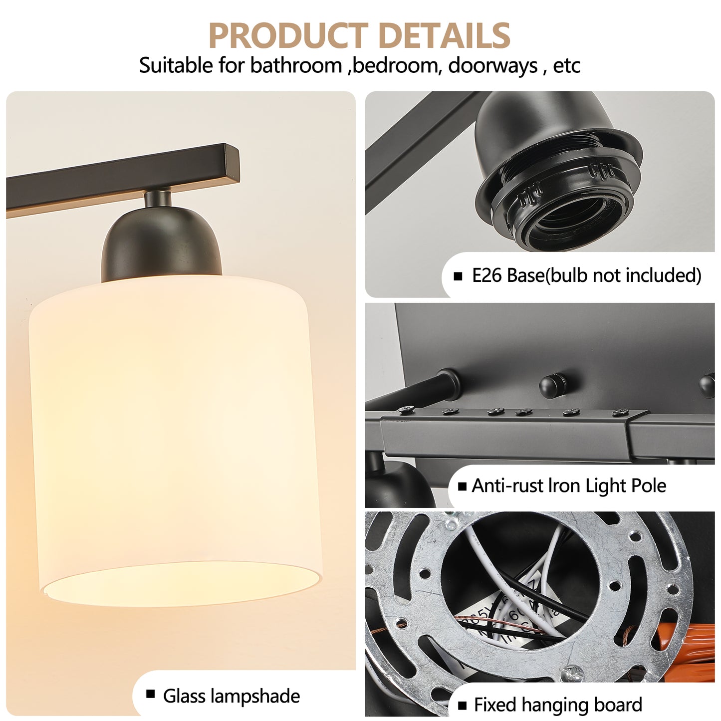 10-Light Bathroom Vanity Light Fixture - Matte Black with White Shades