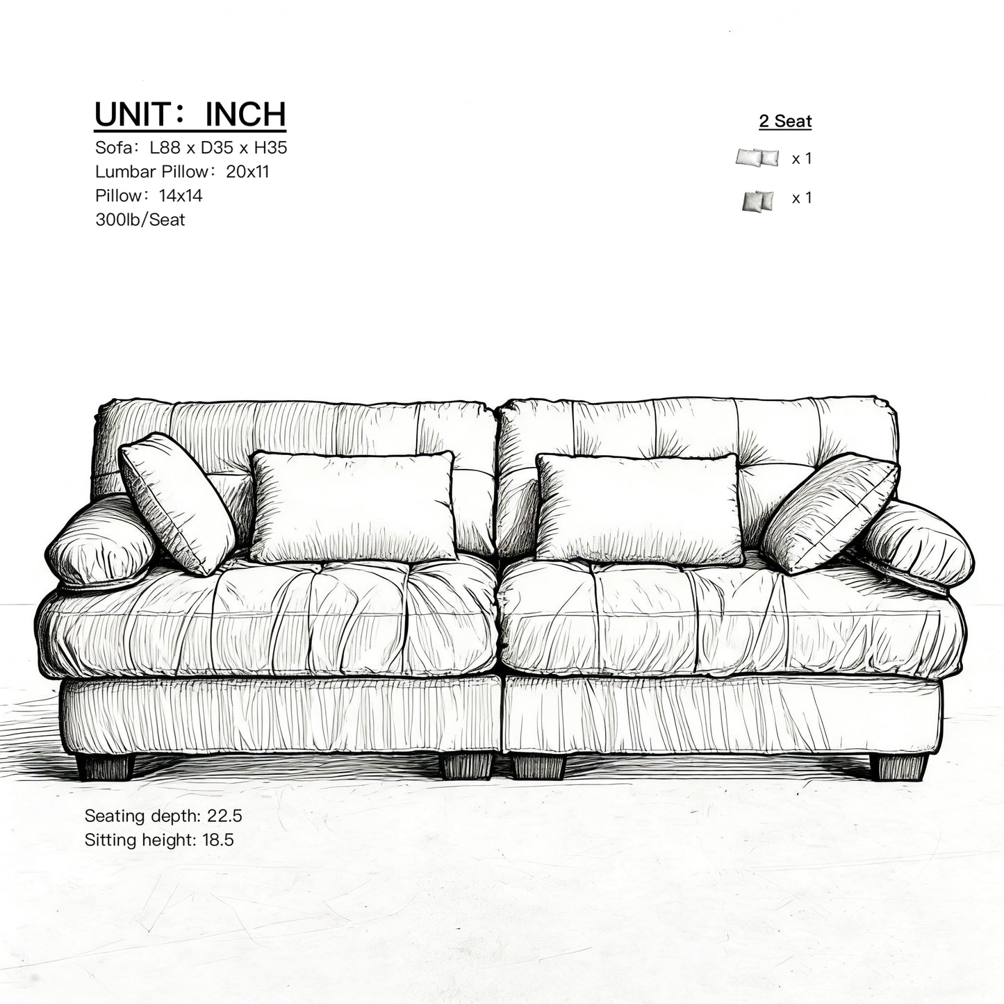 Cloud Couch Modular Sectional Sofa - Beige Loveseat with Pillows