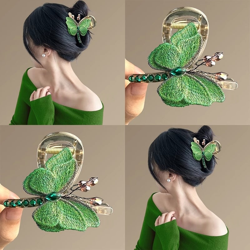 Retro Butterfly Embroidered Hair Clip - Half-up Shark Hair Accessory for Women
