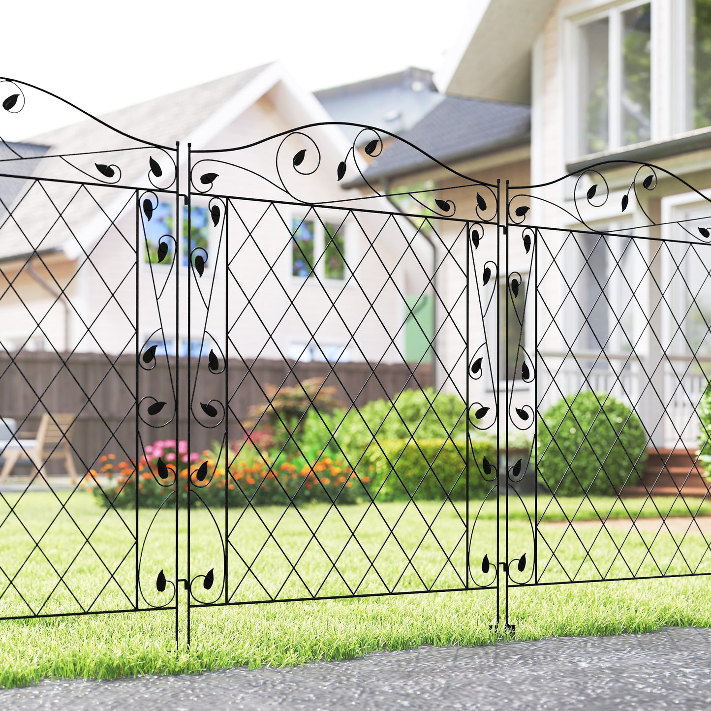 4-Pack Steel Garden Fence Panels - Rust-Resistant Edging - Black