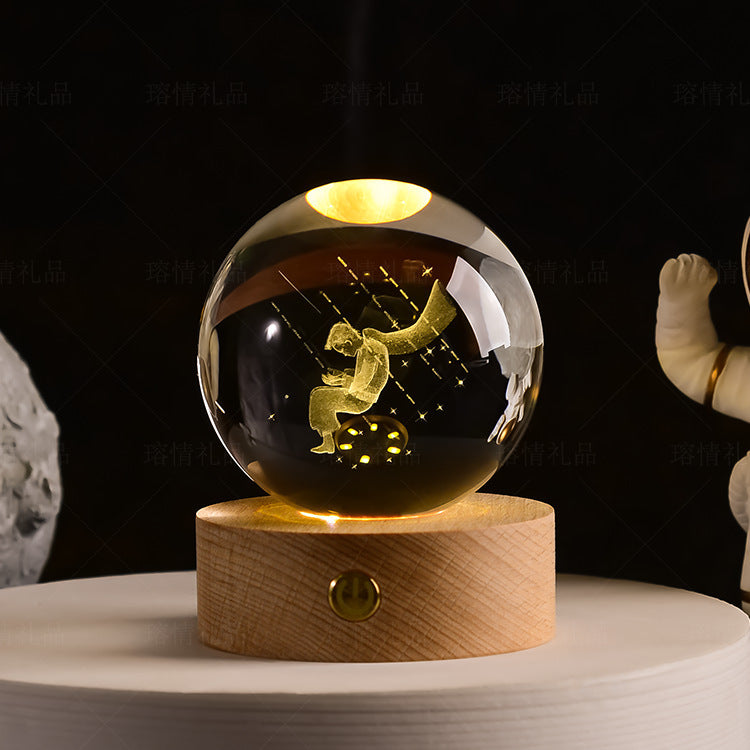 Starry Sky Crystal Ball Night Light Solar System Ornament 8cm Warm Light