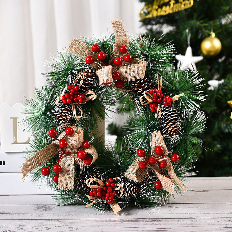Handmade Christmas Wreath Door Decoration with Flowers and Knots - Festive Wall Hanging